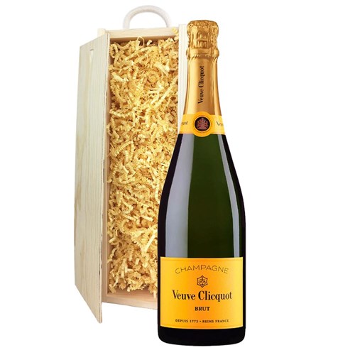 Veuve Clicquot Brut Yellow Label Champagne 75cl In Wooden Sliding Lid Gift Box
